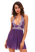Sexy Lace Patchwork Purple Halter Sleepwear Babydoll Lingerie Set
